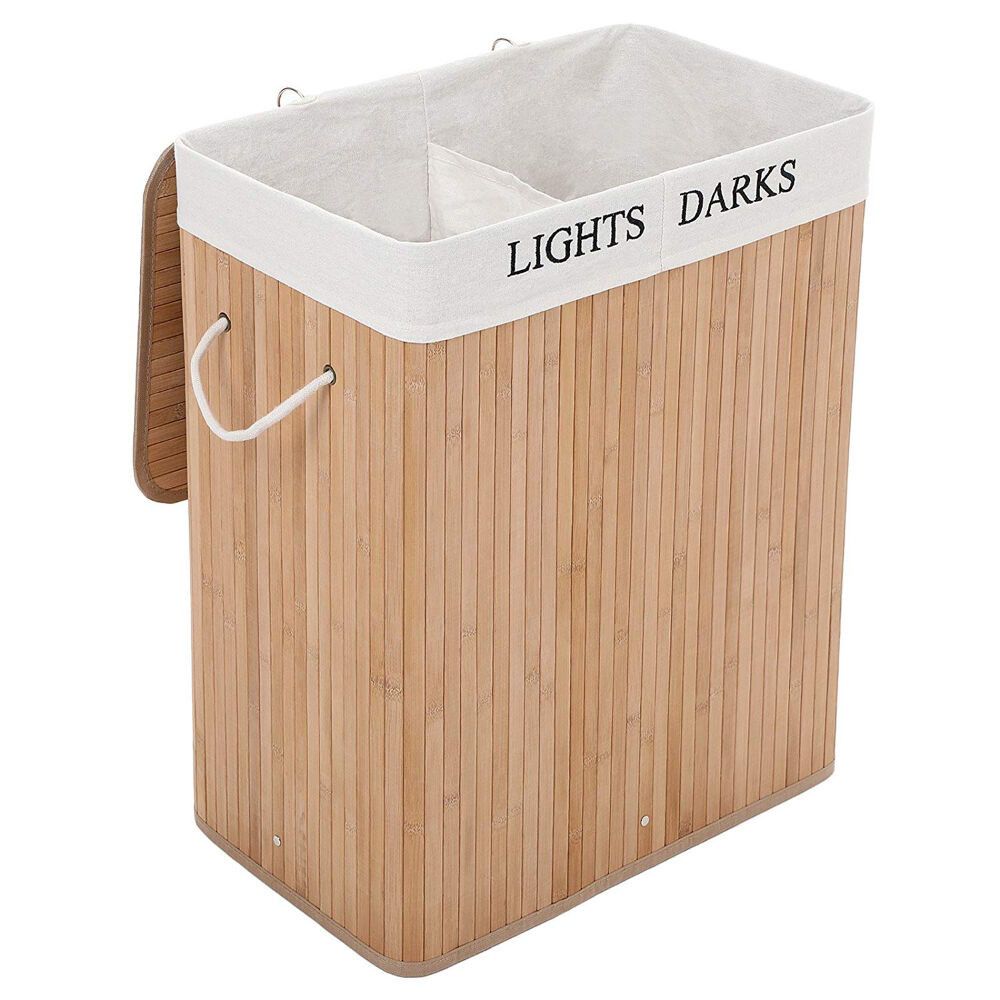 Panier à linge - 2 niches de 50 litres - 52x63x32 cm - bambou