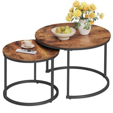 Table basse - table basse ronde - ensemble de 2 tables basses - 72 Ø cm - table basse industrielle - brun vintage