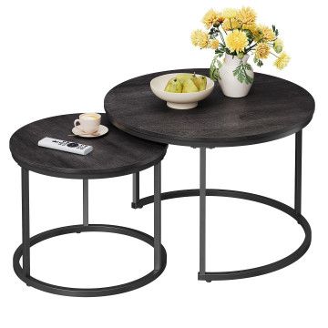 Table Basse - Table Basse Ronde - Set de 2 Tables Basses - 72 Ø cm - Table Basse Industrielle - Noire