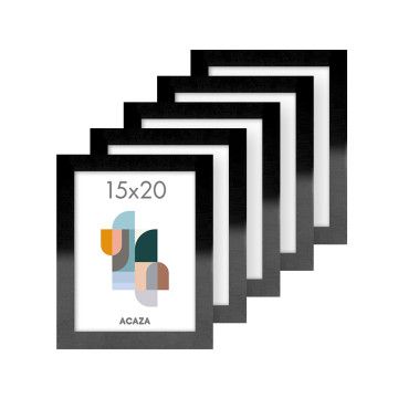 Acaza Photo Frame - Cadre photo - Lot de 5 - 15x20cm - Bois MDF - Noir