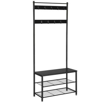 Porte-manteau vertical avec 9 crochets et porte-chaussures - Porte-armoire - 70x32x175cm - Noir