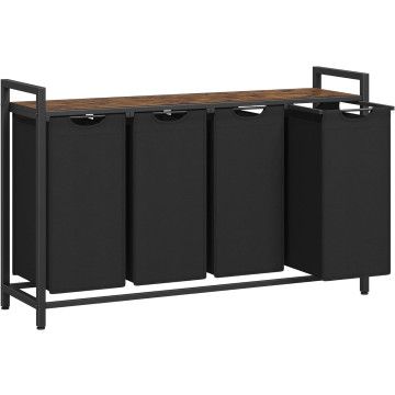 Panier à linge - Trieur de linge - 4 compartiments - Vintage - Noir