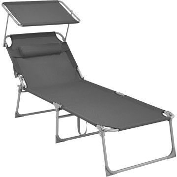 Chaise une longue XL - avec appui-tête - pliable - 71x193x29,5 cm - jusqu'à 150 kg - gris