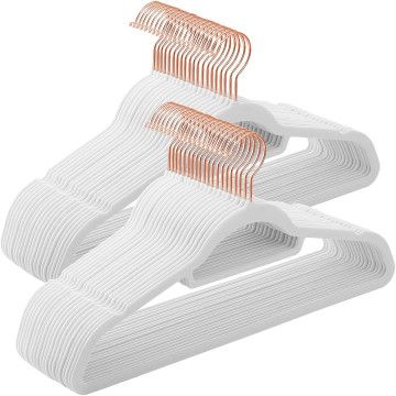 Cintres en velours - lot de 50 - antidérapants - avec crochet pivotant or rosé - gain de place - blanc