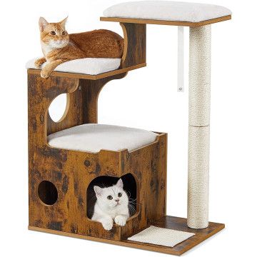 Arbre à chat - pour 1 ou plusieurs chats - 66x88x42 cm - brun vintage