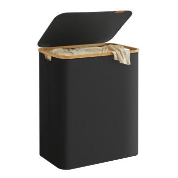 Panier à linge 150L - 3 compartiments - couvercle pratique - noir