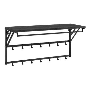 Porte-manteau mural - porte-manteau - 14 crochets - métal et bois - noir