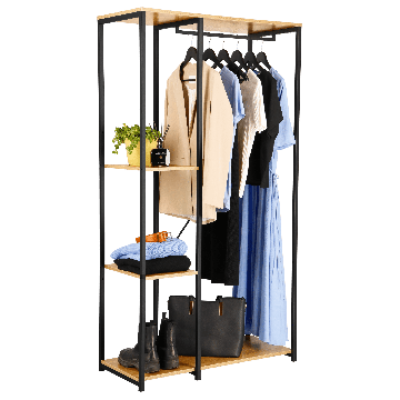 Armoire - Armoire ouverte avec tringle et étagères - 167x90x40 cm - MDF chêne clair & métal