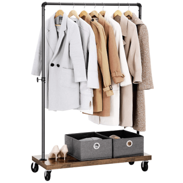 Portemanteau mobile - robuste rustique - 1 rail - design industriel - vintage brun