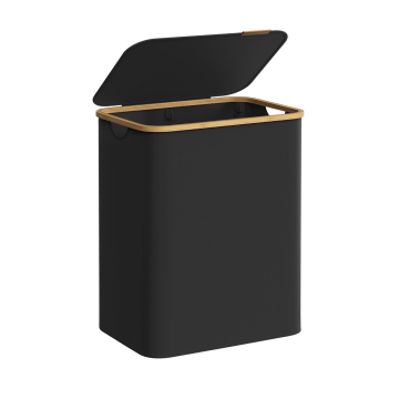 Panier à linge - trieur à linge - 2 compartiments - bambou - noir