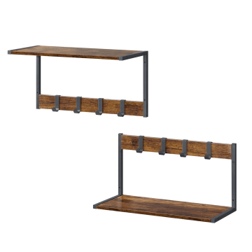 Porte-manteau – étagère murale – lot de 2 – 4 crochets amovibles – brun vintage