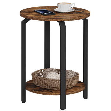 Table d’appoint – table de chevet – brun vintage et noir – 40 x 58 cm – table basse ronde – table basse brune – table d’appoint en bois