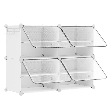 Meuble à chaussures – étagère à chaussures avec portes – pour 16 paires de chaussures – 83 x 63 x 32 cm – plastique/métal – blanc