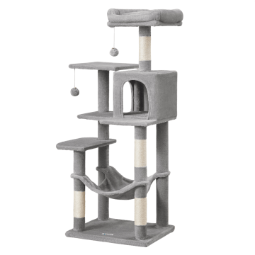 Griffoir pour plusieurs chats - avec hamac - poteau pour chat - 143 cm - gris clair