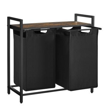  Panier à linge avec 2 compartiments - Trieur à linge avec 2 poches amovibles en tissu Oxford - cadre métallique - 2 x 46L, 73 x 33 x 72 cm - Noir