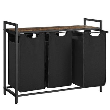 Panier à linge - 3 sacs amovibles de 38 L - 92,5x33x71 cm - noir