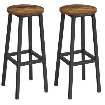 Lot de 2 tabourets - avec structure en acier - hauteur 75 cm - rond - vintage