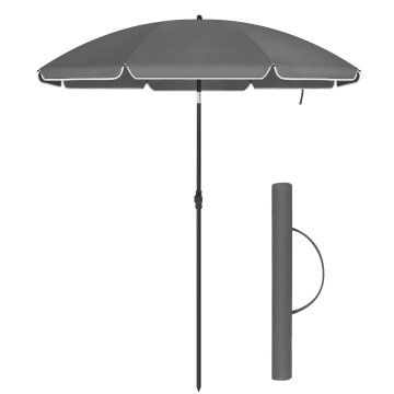 Parasol droit - Ø 200 cm - octogonal - inclinable - avec sac de transport - gris