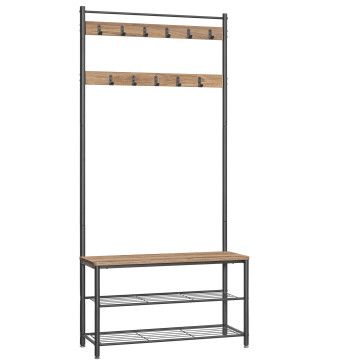 Porte-manteau XL - avec banc à chaussures, porte-manteau et étagère à chaussures - 175 cm de haut et 85 cm de large - marron