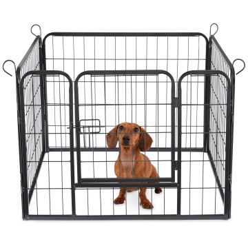 Enclos pour chien en 4 panneaux - niche pour chien - avec porte - hauteur 60 cm - noir