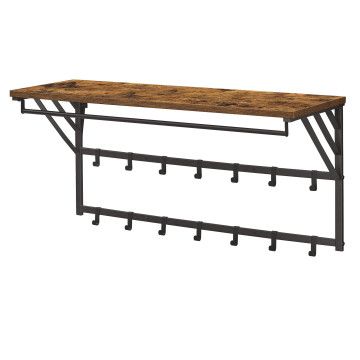 Porte-manteau - porte-manteau mural - industriel - porte-manteau avec crochets - 14 crochets - métal et bois - marron