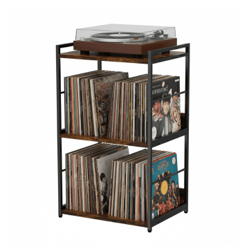 Système de rangement LP – support à vinyles – vintage brun/noir – 45 x 30 x 66 cm – rangement vinyles – étagère à disques – meuble pour disques – support pour vinyles