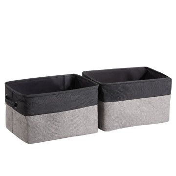 Boîtes de rangement en tissu avec poignée renforcée - lot de 2 - 37x22x27 cm - gris/noir