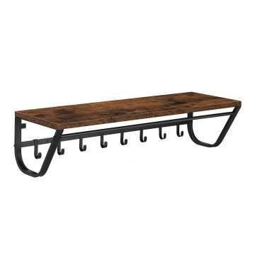 Porte-manteau mural - vintage - 8 niches - avec rail - 90x20x30 cm - vintage brun