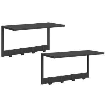 Porte-manteau - étagère murale - support mural - lot de 2 - 4 crochets amovibles - 50 x 24 x 26,5 cm - noir