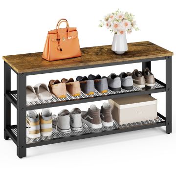 Meuble à chaussures - banc à chaussures - 90x30x45 cm - brun vintage - bois/métal - design industriel