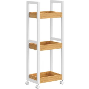 Chariot de rangement - 80x30x20 cm - bambou - blanc