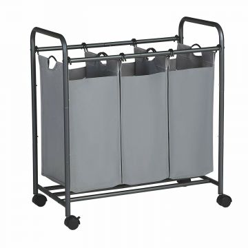 Panier à linge mobile - 3 compartiments de 44 litres chacun - 77x41x81,5 cm - gris