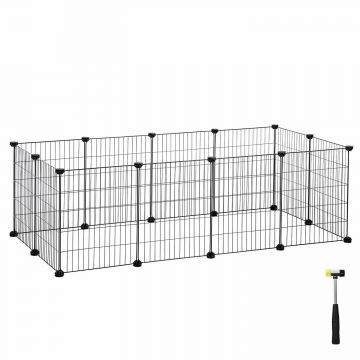 Cage métallique - pour cochon d'Inde, lapin, chiot - 143x46x73 cm - noir