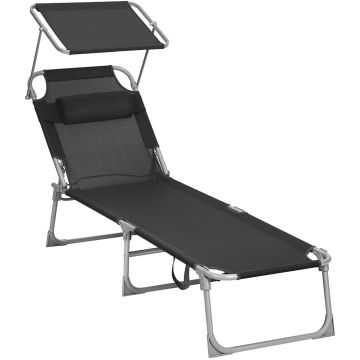 Chaise longue - avec appui-tête - pliable - 53x193x29,5 cm - capacité de charge jusqu'à 150 kg - noir