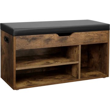 Meuble à chaussures avec banc et rangement, meuble à chaussures avec 3 compartiments, banc à chaussures avec coussin - brun