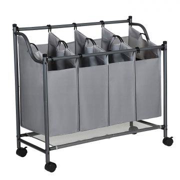 Panier à linge mobile - 4 compartiments de 35 litres chacun - 81x88x39 cm - gris