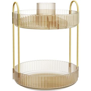 Rangement maquillage - 2 étages - rotatif - or
