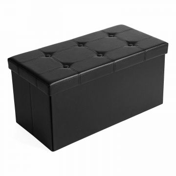 Pouf - pliable - sans pieds - éco-cuir - 76 cm - noir