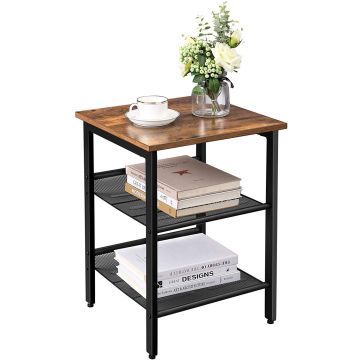 Table d'appoint - avec 2 tablettes ajustables - look industriel - vintage brun