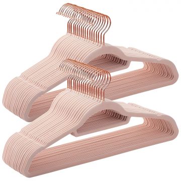 Cintres antidérapants - pliables - crochet rotatif or rosé - 50 pièces - rose