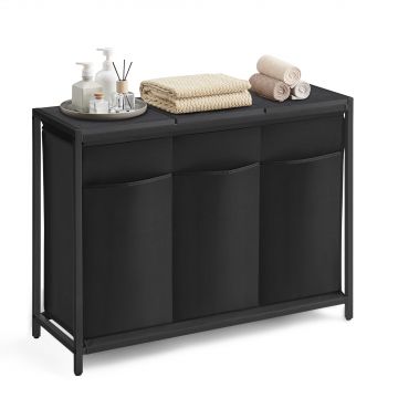 Panier à linge avec 3 niches - trieur à linge - avec couvercles amovibles - noir
