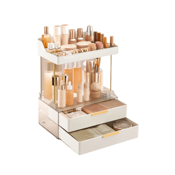 Organiseur - organiseur de maquillage - blanc nuage - 2 niveaux - avec tiroir