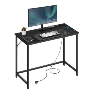 Bureau - bureau de jeu avec LED - 50 x 100 x 76 - noir - multiprise - métal