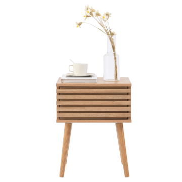 Table de nuit - table d’appoint - 39 x 40 x 50,5 cm - couleur chêne - accent en rotin - table de nuit avec tiroir