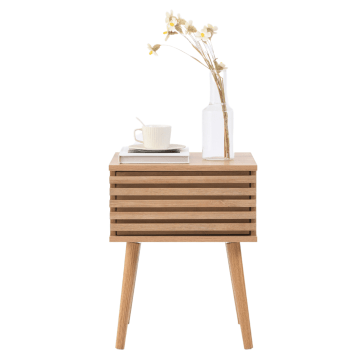 Table de nuit - table d’appoint - 39 x 40 x 50,5 cm - couleur chêne - accent en rotin - table de nuit avec tiroir