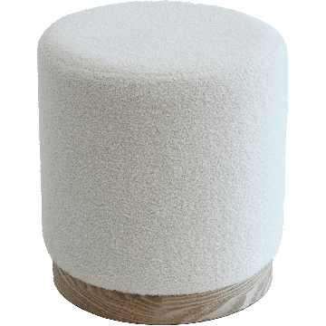 Pouf - chaise teddy - bouclette - tabouret rond - 48x36 cm - blanc