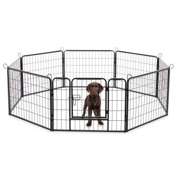 Enclos pour chien en 8 panneaux - niche pour chien - avec porte - hauteur 60 cm - noir