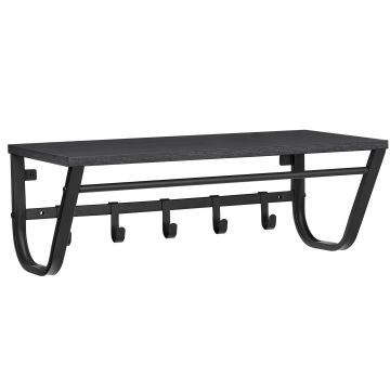 Porte-manteaux mural - 5 patères - avec rail - 60x20x30 cm - noir
