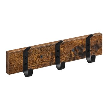 Porte-manteau mural - 6 patères noires - 33x6,5x1,5 cm - brun vintage