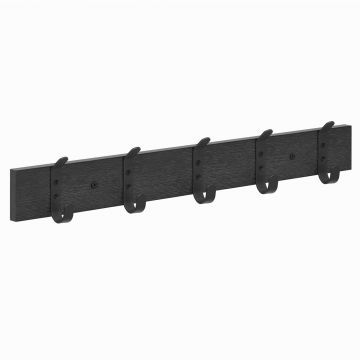 Porte-manteaux mural long - avec 10 crochets doubles - 55x6,5x1,5 cm - noir